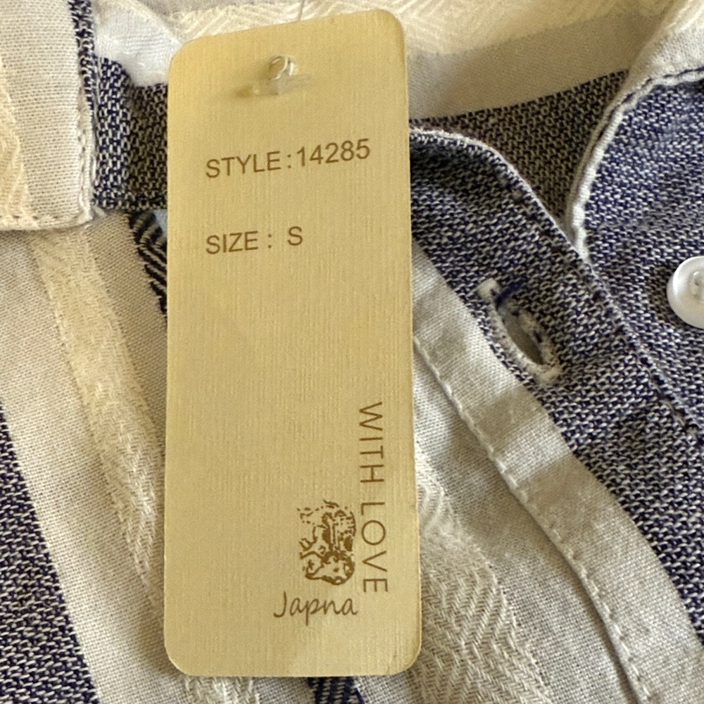 Japna Blue-White Striped Dress button front closure and cinched waist with tie - Picture 10 of 11